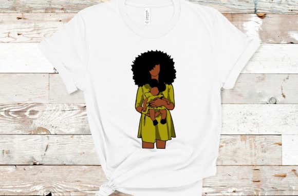 Afro Woman Mommy and Me Baby Mom Graphics and Illustrations