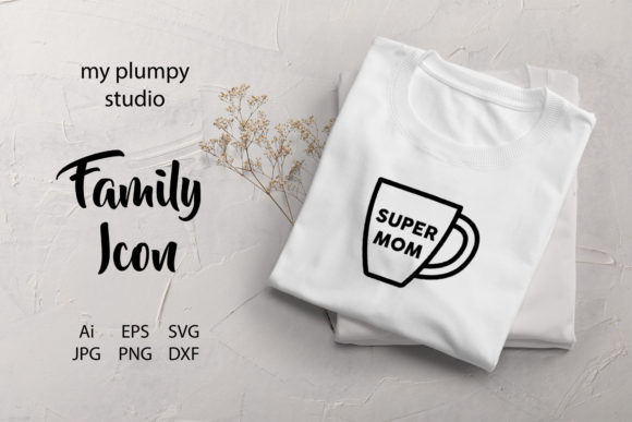 Family Icon Mug Love Mom Line Black: Graphics & Icons