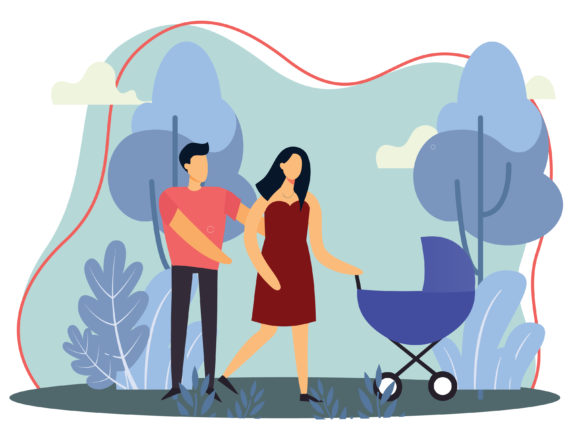 Mom and Dad Push Stroller: Graphics & Illustrations
